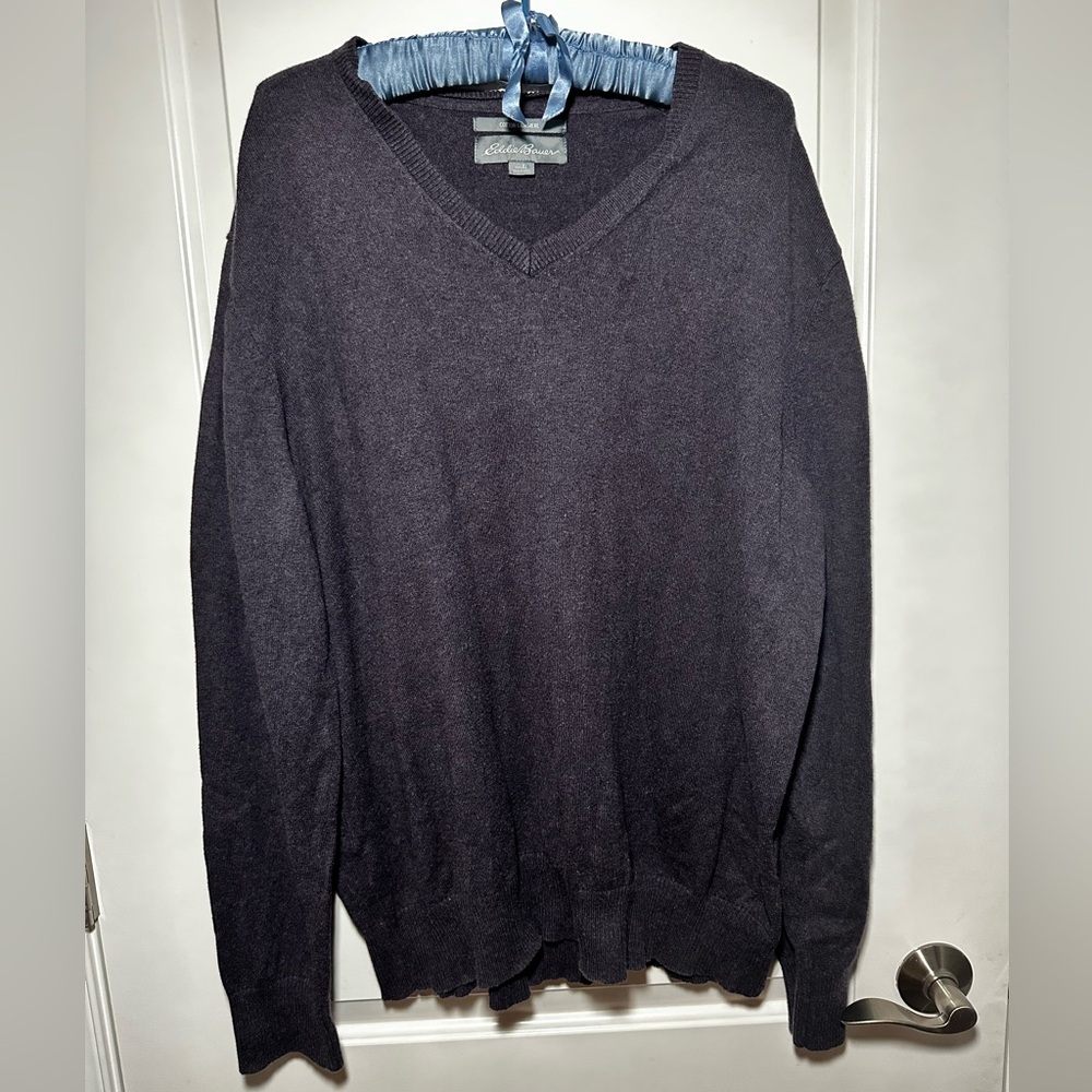Eddie Bauer Cotton Cashmere V Neck Sweater Dark Gray Men’s XL - Picture 2 of 8